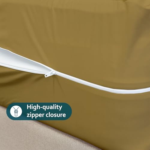 Image of Zipper Closure Style Mattress Protector King Size 100% Waterproof Six-Sided Mattress Encasement for Bed 72x72 Inch Fit On 6 Inch 6X6 Feet Taupe