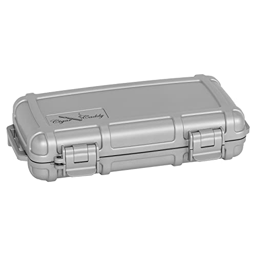 Cigar Caddy 3400-R Silver 5 Cigar Waterproof Travel Humidor, Silver Rubberized Exterior