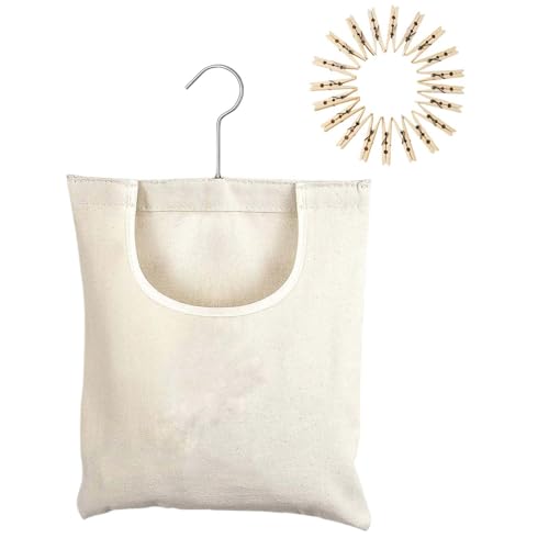 Bolsa de pinzas para tendedero al aire libre, bolsa de lona para tendedero, 20 clips incluidos, bolsa de lavandería resistente para colgar para mantas, toallas, suéteres, abrigos de pañales
