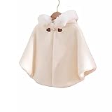 [Mecoyas] ベビー用ポンチョ フード付き キッズポンチョ コート 子供服 マント ケープ 女の子 赤 パーカー 秋冬 お出かけ 防寒グッズ クリスマス 出産祝い お誕生日 プレゼント (130㎝, ホワイト)