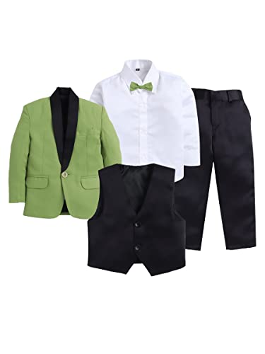 Image of Boys Green Coat Suit Set with Waistcoat Shirt and Trousers (9090H)