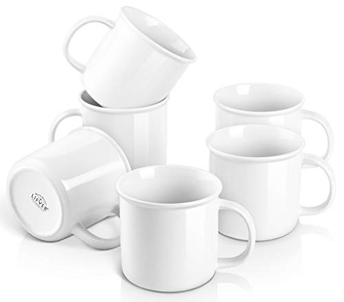 LIFVER White Coffee Mug, 18 oz Porcelain Plain Coffee Mugs Set of 6, Large Coffee Mugs for Coffee, Tea, Latte, Cocoa, Cereal, White
