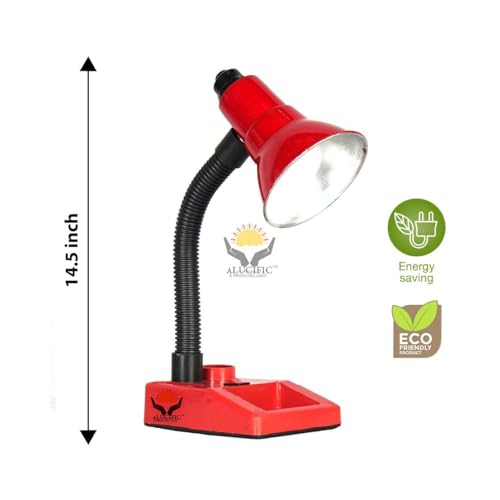 Image of Flexible Red Desk Lamp with Adjustable Neck - Study & Reading Light| B22 Holder| Including 5W Bulb| Pack of 1