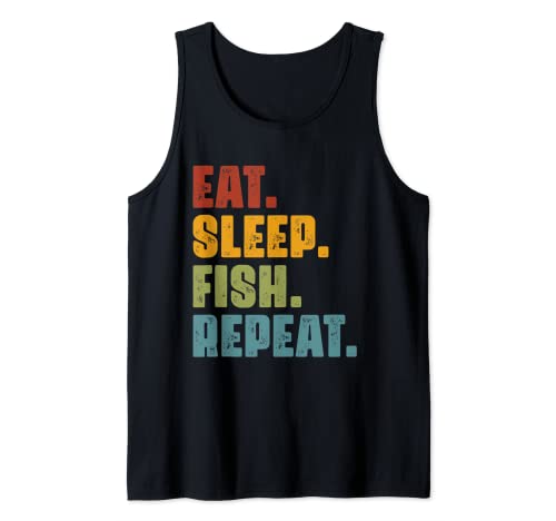 Eat Sleep Fish Repeat Fisherman Fishing, divertido, retro, vintage Camiseta sin Mangas