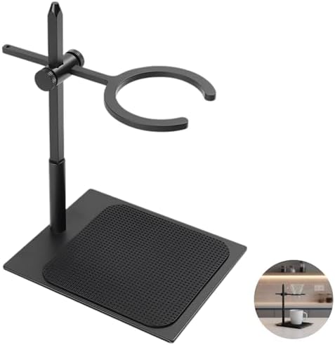 Adjustable Pour Over Coffee Stand with 3 in Circular Ring, Alloy Home Coffee Dripper Holder, Height Adjustable for Conical Glass Filter Cup, Solid Base, Non Slip Mat, 9.6 x 7.1 x 5.9 in - 5
