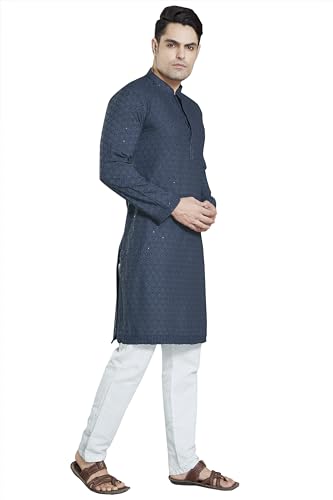 Image of DIVISIVE Men's Sequince Embroidered Cotton Blend Slim Fit Kurta Pyjama Set