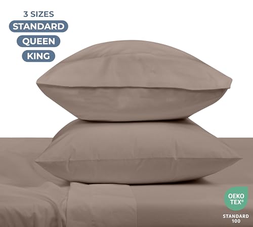 Image of ROYALE LINENS 100% Organic Cotton Percale Pillowcases Set of 2 - Queen Size Percale Pillowcase - Queen Set of 2 Pillow Cover - Breathable, Cool & Crisp Mocha Pillow Cases (20 inchx30 inch, Mocha)