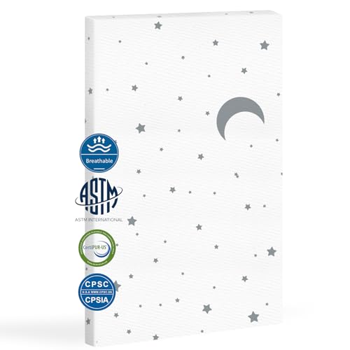 Image of Casusv Pack and Play Mattress 38"x26" for Baby and Toddlers - Breathable Pack N Play mattresses with Comfort Memory Foam Removable Cute Star Cover Suitable for Travel