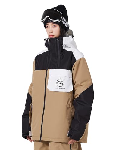 xwxwseui Colorblock Snowboard Jakets for Men Women Double Hooded Zip Ski Jacket Outdoor Insulated Snow Coat (US, Alpha, X-Small, Regular, Regular, Khaki)