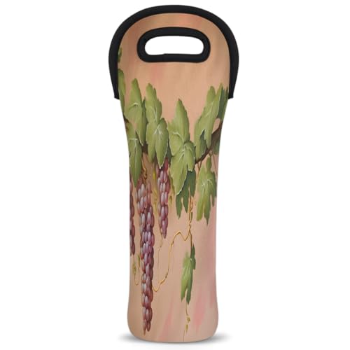 Grapes Farmhouse Wine Carrier Tote Bag Vintage Grapes Neoprene Wine/Water Bottle Tote for Picnic Party Restaurant