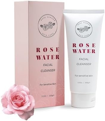 Rose Garden Skincare Rose Water Facial Cleanser - Daily Face Wash for Sensitive Skin, Unscented, Vegan, Cruelty Free Prevent Breakouts, Reduce Irritation, All Natural Formula for Gentle Cleansing