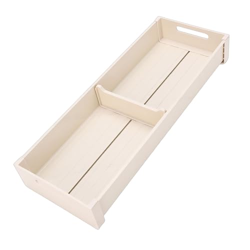 Fdit Bandeja Organizadora de Cajones de Cocina, Almacenamiento de Utensilios de Aluminio con Divisores Extraíbles para Cubiertos, Base Antideslizante para Organización de (Cubertero Blanco Leche