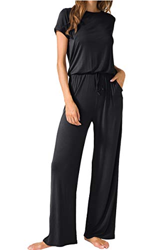 Lainab Women Plus Size Summer Wide Leg Casual Jumpsuits Black Xxl #TOP1