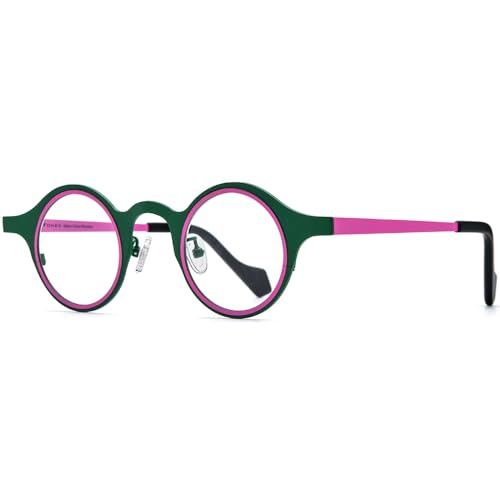 Image of FONEX Colorful Pure Titanium Glasses Frame Women Retro Round Eyeglasses