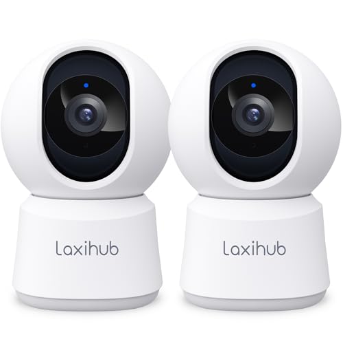 LAXIHUB 3K/5MP Telecamera WiFi Interno, PTZ Telecamera di Sorveglianza, 2,4GHz/5GHz Telecamera Cani con APP, Visione Notturna, Rilevamento Intelligente di Movimento/Suono, Audio Bidirezionale, 2PCS