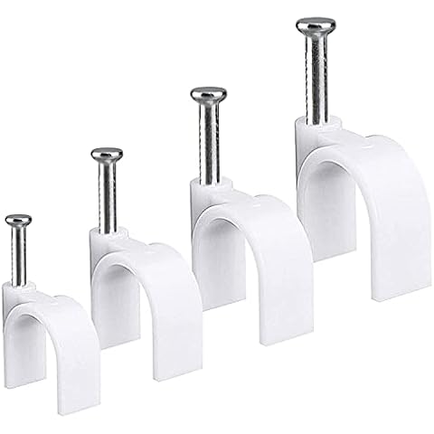 Round Cable Wire Clips, RG6/RG59/CAT5/CAT6/RJ45 Electrical Ethernet Dish TV Speaker Wire Cord Tie Holder, Single Coaxial Nail Clamps (6mm + 8mm + 10mm + 12mm 400pcs) Cover