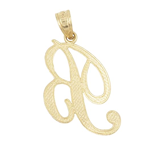 Ice On Fire Jewelry 10K Solid Real Gold Cursive Initial Pendant, English Alpahbet A-Z Letter Charm With Diamond Cut (B) #TOP2