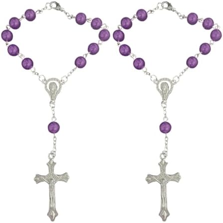 Car Rosary for Rearview Mirror, Purple Rosary Pendant, Car Interior Rearview Mirror Charm, Car Decorations, Car Medal and Cross, Personalized Hanging Accessories for Men and Women, Purple, 2