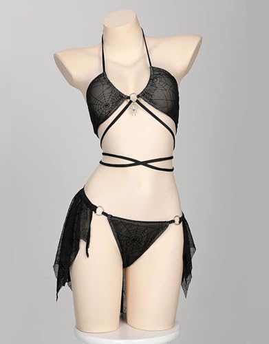 MEOWCOS Pretty Crawler Gothic Swimsuit Spider Web Design Dark Style Swimwear Set2