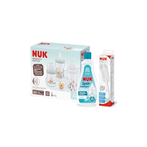 NUK Complete Welcome Set Small – Erstausstattung für Neugeborene | Perfect Match Flaschenset | Spülreiniger 500 ml | 2in1 Flaschenbürste