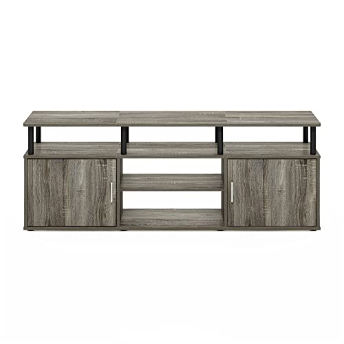 Image of Furinno Jensen Entertainment Center Stand for TV up to 70 Inch, Plastic Pole, French Oak Grey /Black /Black