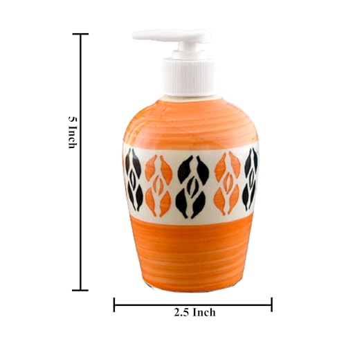 Image of Ceramic Liquid Soap Dispenser, 300 ml, Orange Multicolor | Refillable Pump Bottle for Hand Wash, Lotion, Shampoo & Kitchen Use, 2 Pieces