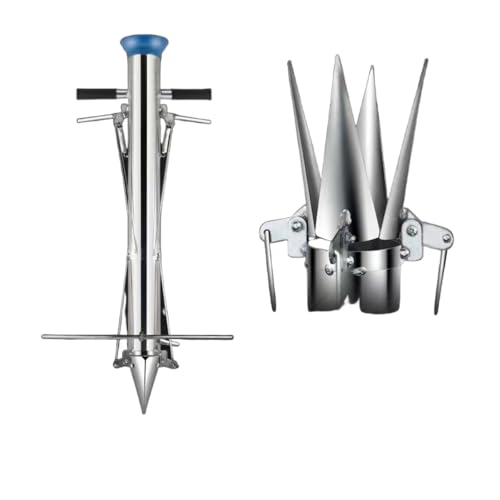 BtcFuステンレス製の苗移植機、苗、野菜、播種を植えるための肥厚農業手動多機能苗移植機 (四つ折り,キック距離測定機能付きダブルハンドル苗植え機)