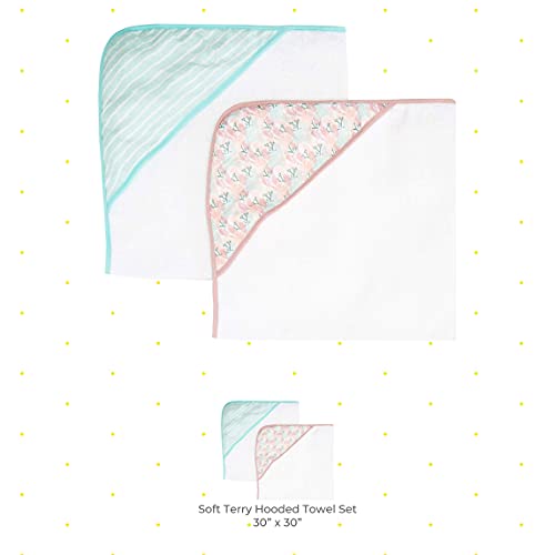 Image of Spasilk Extra Plush Hooded Towel Set for Babies, Soft Terry with Muslin Printed Hood, Pack of 2, Pink Corals