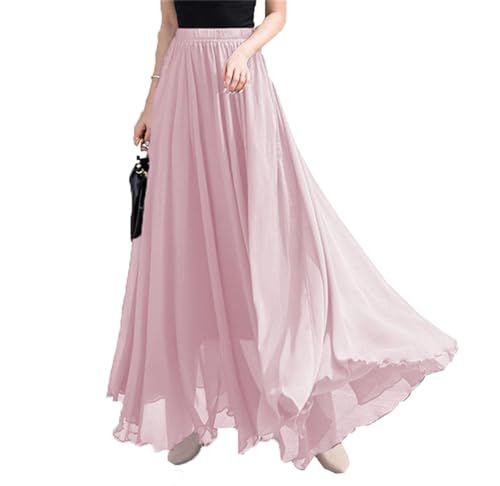 Women’s Elastic Waist Chiffon Maxi Skirt Flowy Full Length Beach Skirt4
