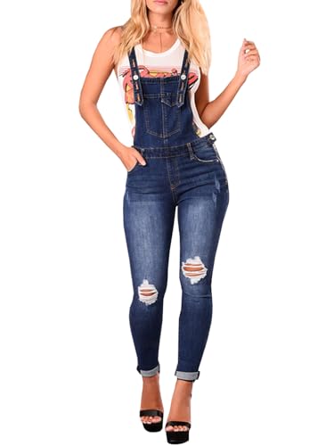 LONGBIDA Skinny Ripped Jeans Denim Jumpsuit Overalls For Women