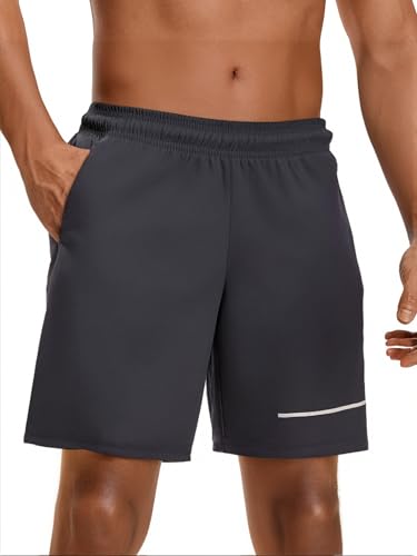 Mens Performance Gym Shorts with Zip Pocket Side Split Charcoal Grey Sports Shorts Design for Activewear and Outdoor(L)