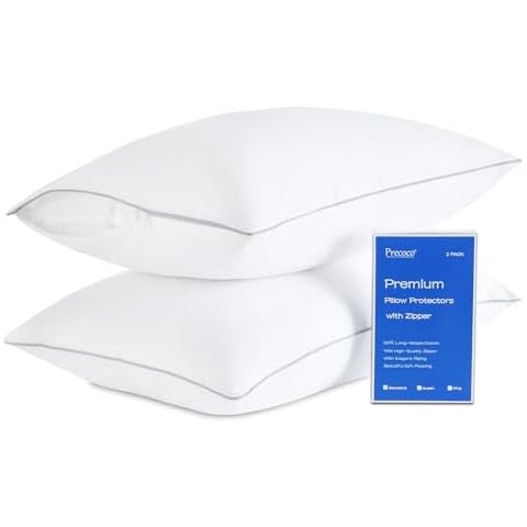 Precoco Pillow Protectors with Zipper King Size, Premium Soft 100% Long-Staple Cotton King Size Pillow Cases Set of 2, White Pillow Covers Hidden Zippered Pillow Case Protector for Gift, 20x36 Cover