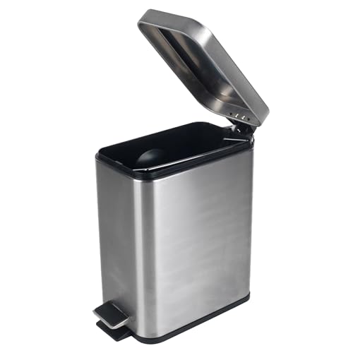 Beldray, acero inoxidable, Cubo de basura rectangular con pedal y tapa de cierre suave, 5 litros, LA041173SS, 5L