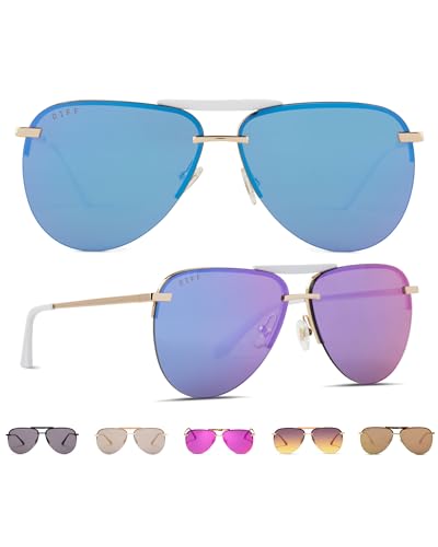 DIFF Tahoe | Designer Oversized Aviator Sunglasses for Women | UV400 Protection Gold Frames