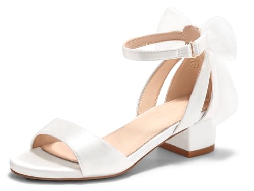 Image of Coutgo Girls Dress Shoes Sandals Chunky Low Heels Bow Ankle Strap Flower Girl Wedding Party Shoes