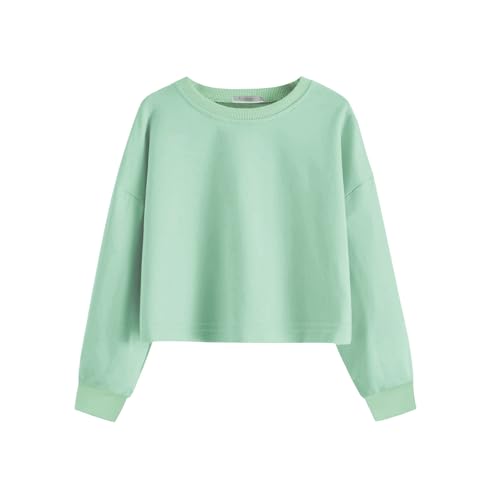 Image of Arshiner Girls Crop Tops Kids Long Sleeve Pullover Sweatshirts Girls Cropped Crewneck Sweatshirt for Teen Girl