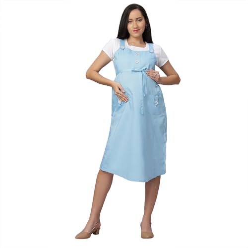 Image of MAMMA'S MATERNITY Women's Cotton Maternity /Pregnancy /Easy Breastfeeding /Feeding /Western Dress with Zippers for Nursing Pre and Post Pregnancy