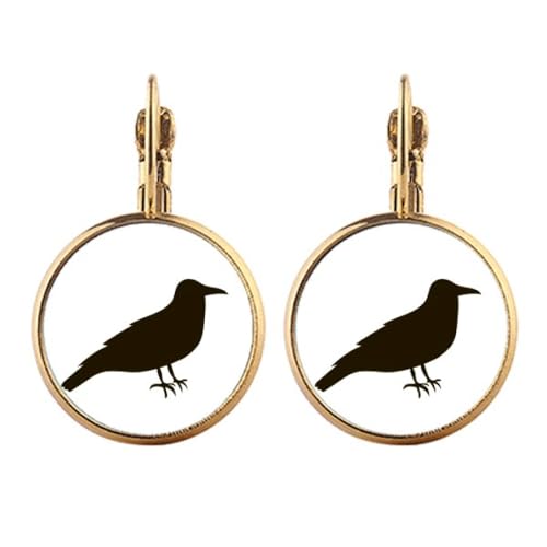 Boucles d'oreilles pendantes corbeau noir clip or sans perçage femme