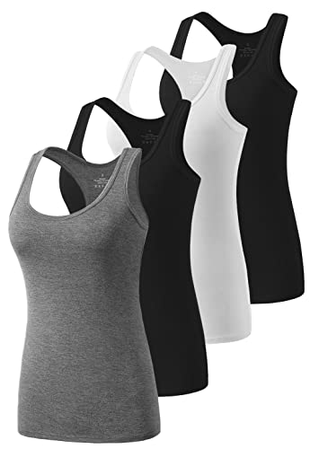 Ymmchy Workout Tank Top Damen Racerback Shirt Tanktop Unterhemd 4er-Pack Black/White/Black/Gray M