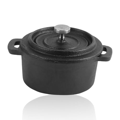 Pentola in Ghisa con Coperchio, Casseruole Rotonde Nere Robusto Forno Olandese con Doppi Manici Ergonomici Pentole Profonde Per Brasare(10CM)