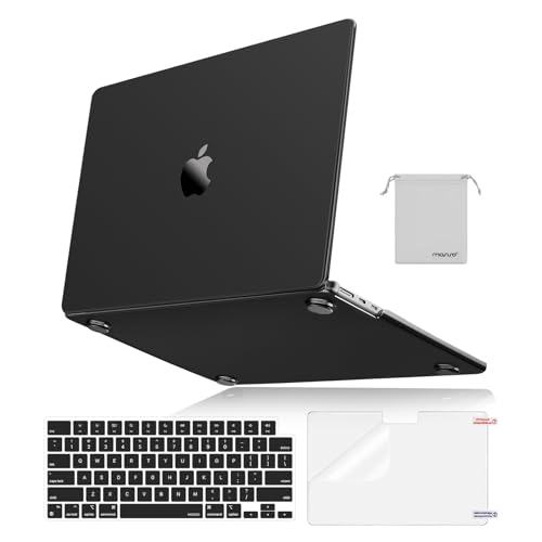 MOSISO Compatible with MacBook Air 15 inch Case 2026 2025 2024 2023 M4 A3241 M3 A3114 M2 A2941, Ultra-Thin Natural Original Hard Shell&Matching Color Keyboard Cover&Screen Film&Pouch, Black Clear