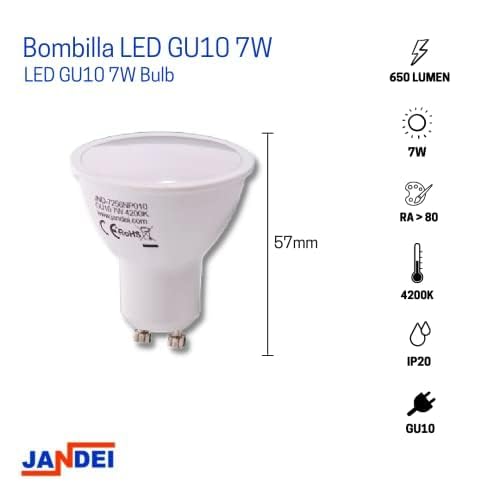 JANDEI, 7W GU10 LED Bulb, Neutral White Light 4200K, Pack of 20-650 Lumens, Non-Dimmable (Equivalent to 27W Halogen) - Image 3