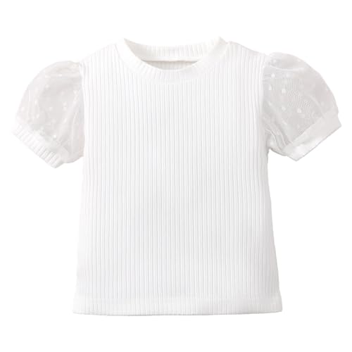 Toddler Girls Shirt Puff Dot Short Sleeve T-Shirt Cute Ribbed Blouse Girls Pullover Tee Tops for 2-8 Years