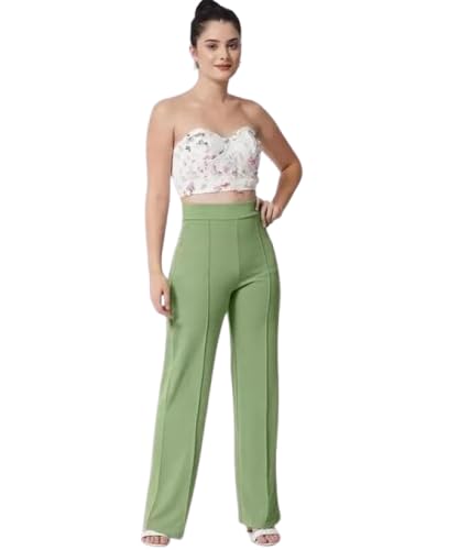 Image of Women's High-Rise Straight Leg Trousers, Relaxed Fit, Flared Style, Lint Free, Pack of 1
