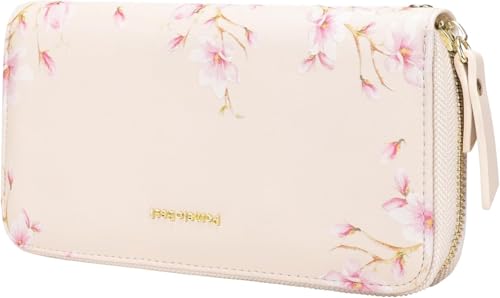 Pomelo Best Geldbörse Damen groß im Langformat Blumen Prägung Reißverschluss Portemonnaie mit RFID-Blockierung und vielen Fächern (Beige)