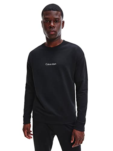 Calvin Klein Herren Sweatshirt ohne Kapuze, Schwarz (Black), L