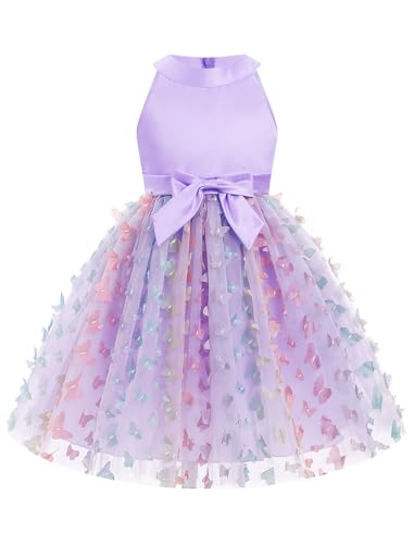 OBEEII Flower Girl Dress for Wedding Party 3D Butterfly Tulle Tutu Dress Girls Halter Baptism Birthday Pageant Prom Ball Gown