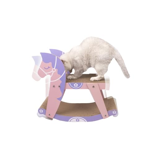 Zekono 猫 爪磨き 猫玩具 木馬形状デザイン 縦置き 横置き 高密度 強化段ボール 耐荷重 大型猫 猫用爪とぎ 木製品 家具傷防止 収納簡単 頑丈 安定 耐噛み 猫遊び ストレス解消 運動不足解消 (560×240×490mm)