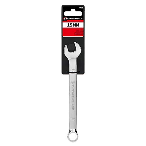 Image of Powerbuilt Metric 15mm Combination Wrench, 12 Point Double Ended Box and Open End, 15 Degree Offset - 644119
