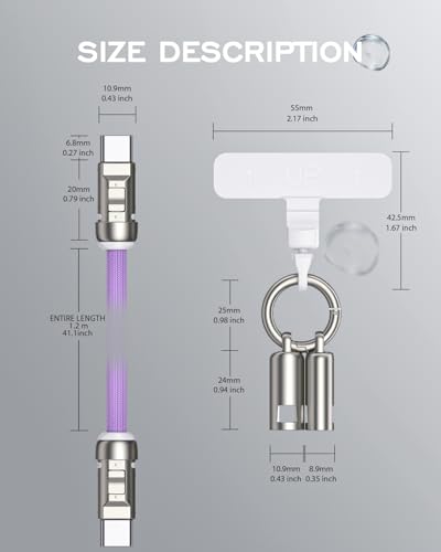 Image of Phone Lanyard Charging Cable, Type-C to USB-C 120cm 240W Fast Quick Charge Crossbody USB-C Strap 480Mbps Data Sync Anti Theft Purple Shoulder USB2.0 OTG Cord